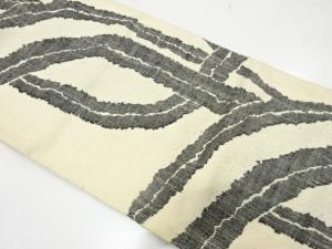 手織り真綿紬　抽象模様織り出し　名古屋帯